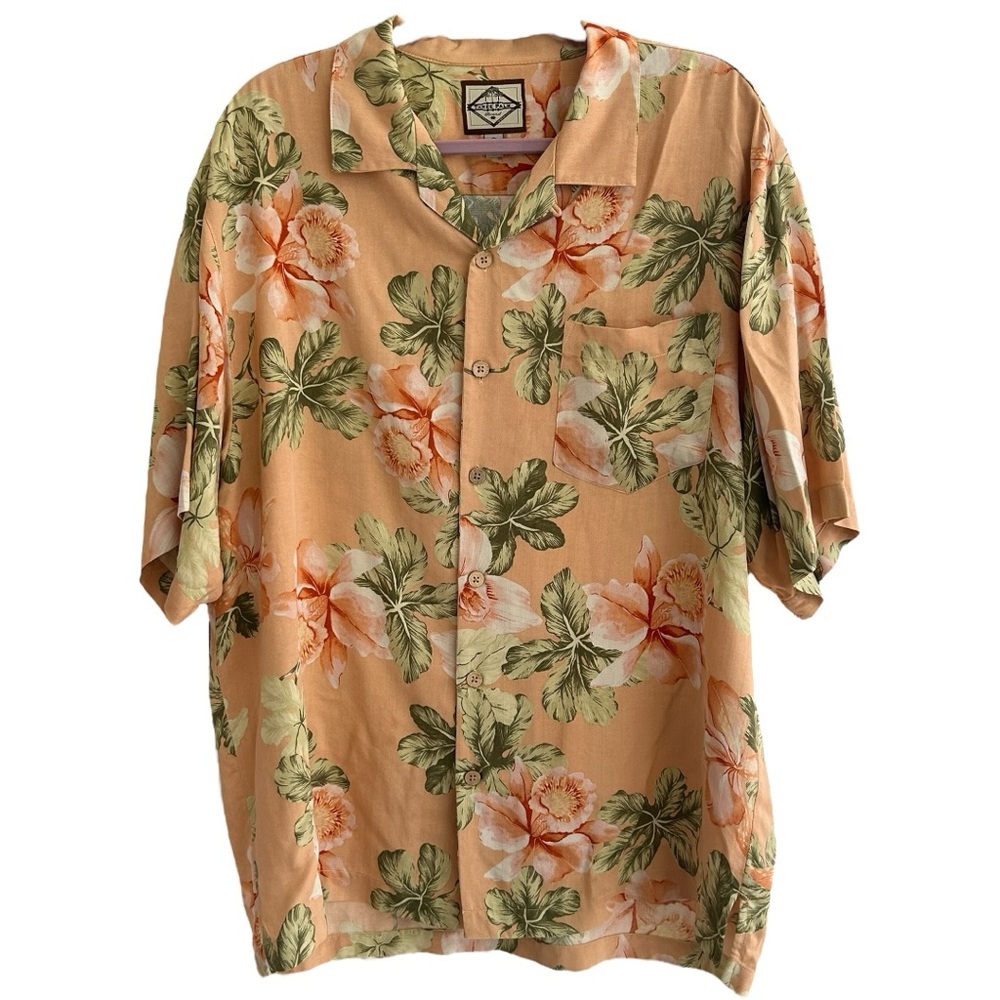 Three Palm Brand Men’s Silk‎ Hawaiian Tropical Camp Shirt  Sz L